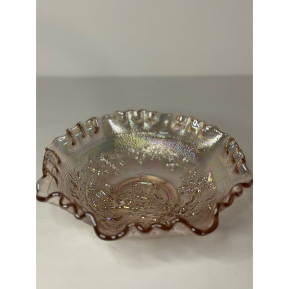VTG Imperial Lenox Windmill Pattern Pastel Pink Iridescent Carnival Glass Bowl - Picture 4 of 6